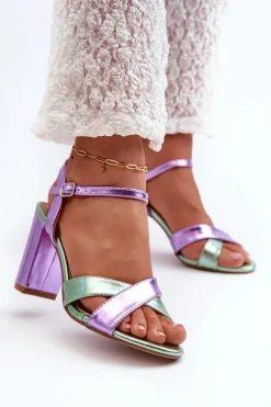 Clearance Boto Eko Skórzane Sandały Na Obcasie Słupku Fioletowe Abilica