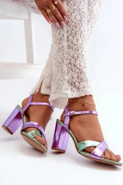 Clearance Boto Eko Skórzane Sandały Na Obcasie Słupku Fioletowe Abilica