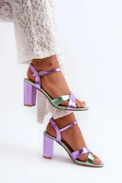 Clearance Boto Eko Skórzane Sandały Na Obcasie Słupku Fioletowe Abilica