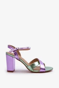 Clearance Boto Eko Skórzane Sandały Na Obcasie Słupku Fioletowe Abilica