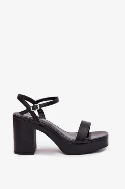 Damskie Boto Eko Skórzane Sandały Na Słupku Czarne Lillita