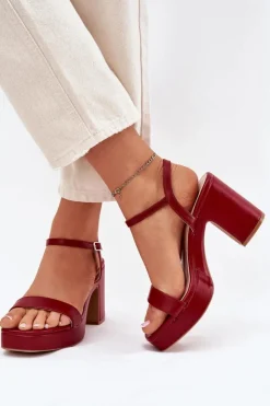 Boto Sandały Na Słupku|Sandały Na Obcasie*Eko Skórzane Sandały Na Słupku Bordowe Lillita Czerwony