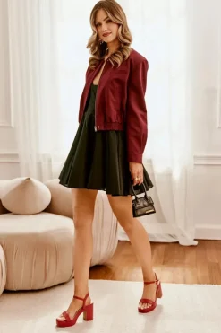 Boto Sandały Na Słupku|Sandały Na Obcasie*Eko Skórzane Sandały Na Słupku Bordowe Lillita Czerwony