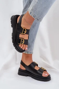 Clearance Boto Eko Skórzane Sandały Z Klamrami Czarne Vulinea Czarny