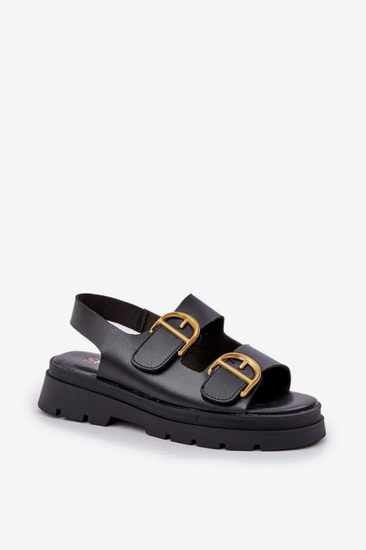 Clearance Boto Eko Skórzane Sandały Z Klamrami Czarne Vulinea Czarny