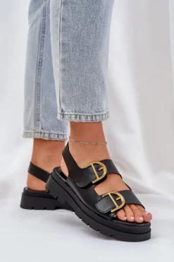 Clearance Boto Eko Skórzane Sandały Z Klamrami Czarne Vulinea Czarny