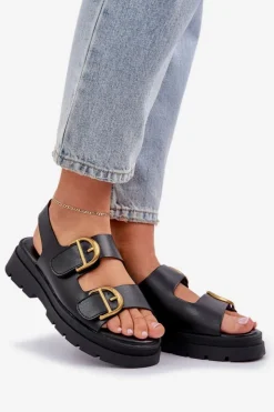 Clearance Boto Eko Skórzane Sandały Z Klamrami Czarne Vulinea Czarny