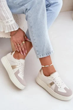 Boto Buty Sportowe Na Platformie|Sneakersy Damskie*Eko Skórzane Sneakersy Damskie Na Platformie Beżowe Goriette