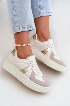 Boto Buty Sportowe Na Platformie|Sneakersy Damskie*Eko Skórzane Sneakersy Damskie Na Platformie Beżowe Goriette