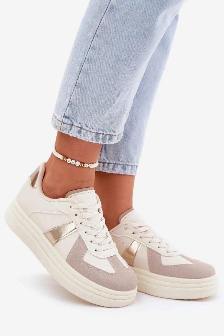 Boto Buty Sportowe Na Platformie|Sneakersy Damskie*Eko Skórzane Sneakersy Damskie Na Platformie Beżowe Goriette