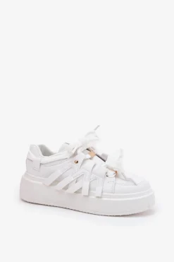 Boto Eko Skórzane Sneakersy Na Platformie Białe Penolle Biały