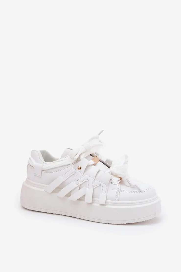 Boto Eko Skórzane Sneakersy Na Platformie Białe Penolle Biały