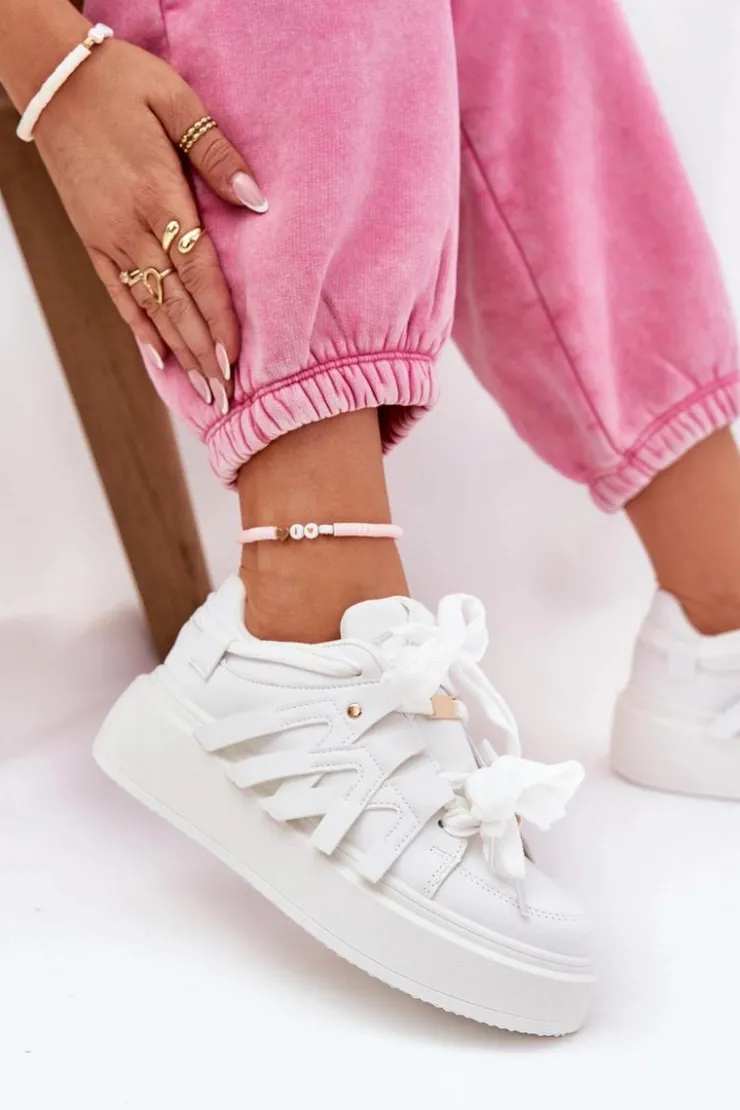 Boto Eko Skórzane Sneakersy Na Platformie Białe Penolle Biały