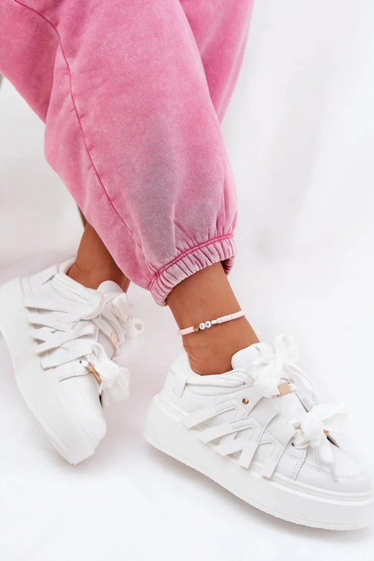 Boto Eko Skórzane Sneakersy Na Platformie Białe Penolle Biały