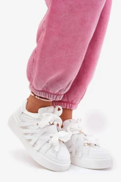 Boto Eko Skórzane Sneakersy Na Platformie Białe Penolle Biały