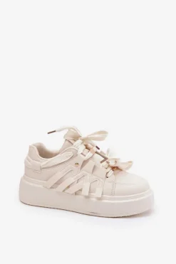 Boto Buty Sportowe Na Platformie|Sneakersy Damskie*Eko Skórzane Sneakersy Na Platformie Beżowe Penolle Beżowy