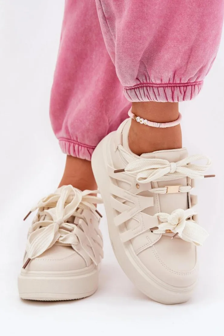 Boto Buty Sportowe Na Platformie|Sneakersy Damskie*Eko Skórzane Sneakersy Na Platformie Beżowe Penolle Beżowy