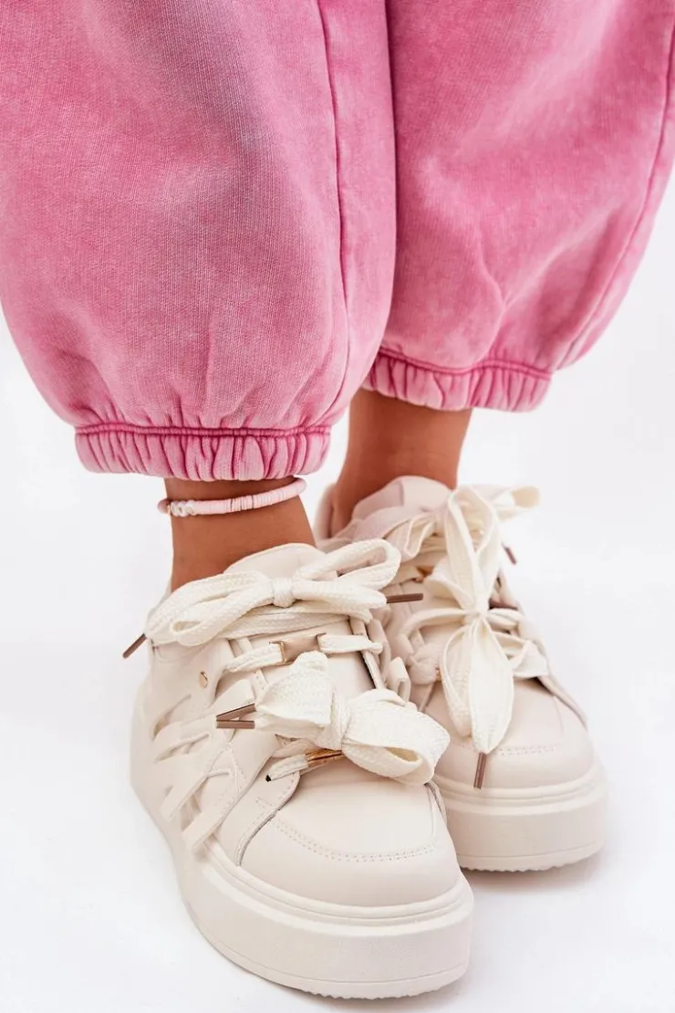 Boto Buty Sportowe Na Platformie|Sneakersy Damskie*Eko Skórzane Sneakersy Na Platformie Beżowe Penolle Beżowy