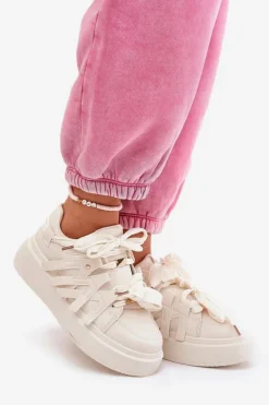 Boto Buty Sportowe Na Platformie|Sneakersy Damskie*Eko Skórzane Sneakersy Na Platformie Beżowe Penolle Beżowy