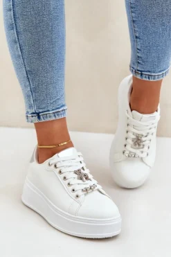 Sale Boto Eko Skórzane Sneakersy Z Przypinkami Biało-Srebrne Enalirae