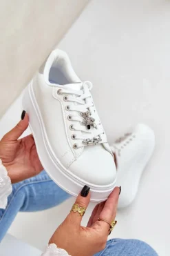 Sale Boto Eko Skórzane Sneakersy Z Przypinkami Biało-Srebrne Enalirae