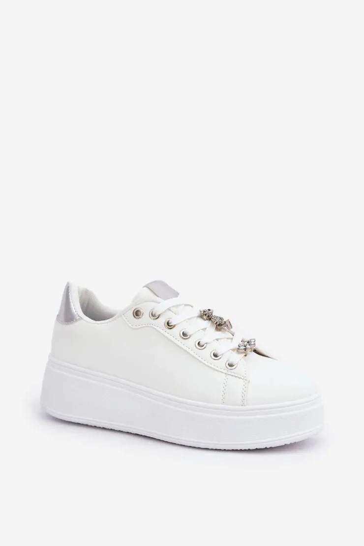 Sale Boto Eko Skórzane Sneakersy Z Przypinkami Biało-Srebrne Enalirae