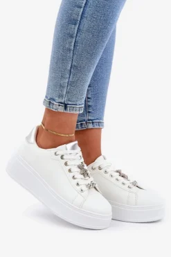 Sale Boto Eko Skórzane Sneakersy Z Przypinkami Biało-Srebrne Enalirae