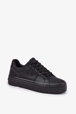 Damskie Big Star Shoes Eko Skórzane Trampki Damskie Na Platformie Big Star RR274299 Czarne