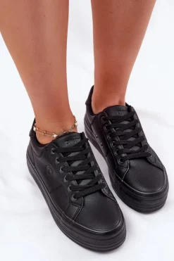 Damskie Big Star Shoes Eko Skórzane Trampki Damskie Na Platformie Big Star RR274299 Czarne