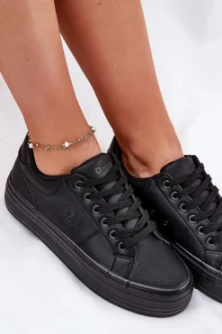 Damskie Big Star Shoes Eko Skórzane Trampki Damskie Na Platformie Big Star RR274299 Czarne