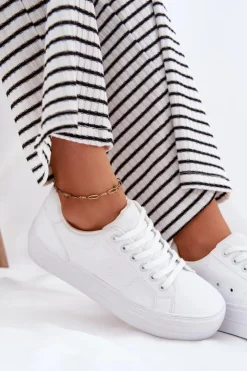 Sale Big Star Shoes Eko Skórzane Trampki Damskie Na Platformie Big Star RR274298 Białe