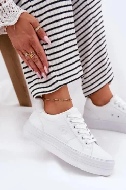 Sale Big Star Shoes Eko Skórzane Trampki Damskie Na Platformie Big Star RR274298 Białe