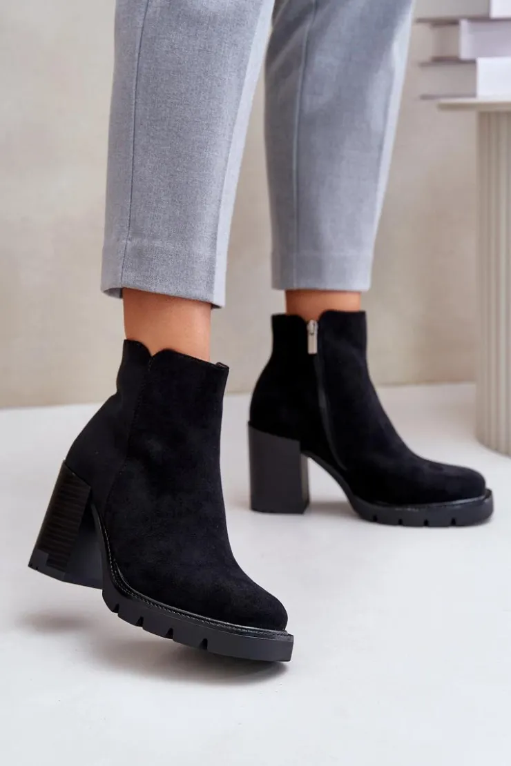 Outlet Boto Eko Zamszowe Botki Na Słupku Czarne Cediona