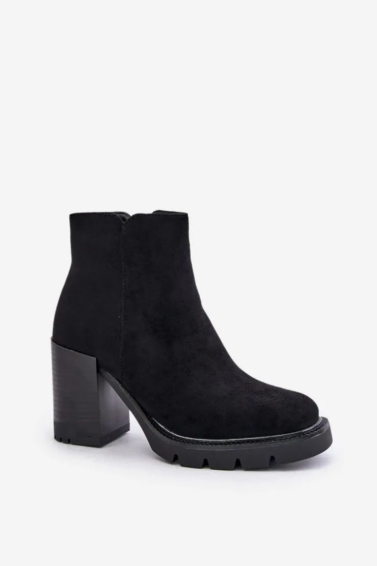 Outlet Boto Eko Zamszowe Botki Na Słupku Czarne Cediona