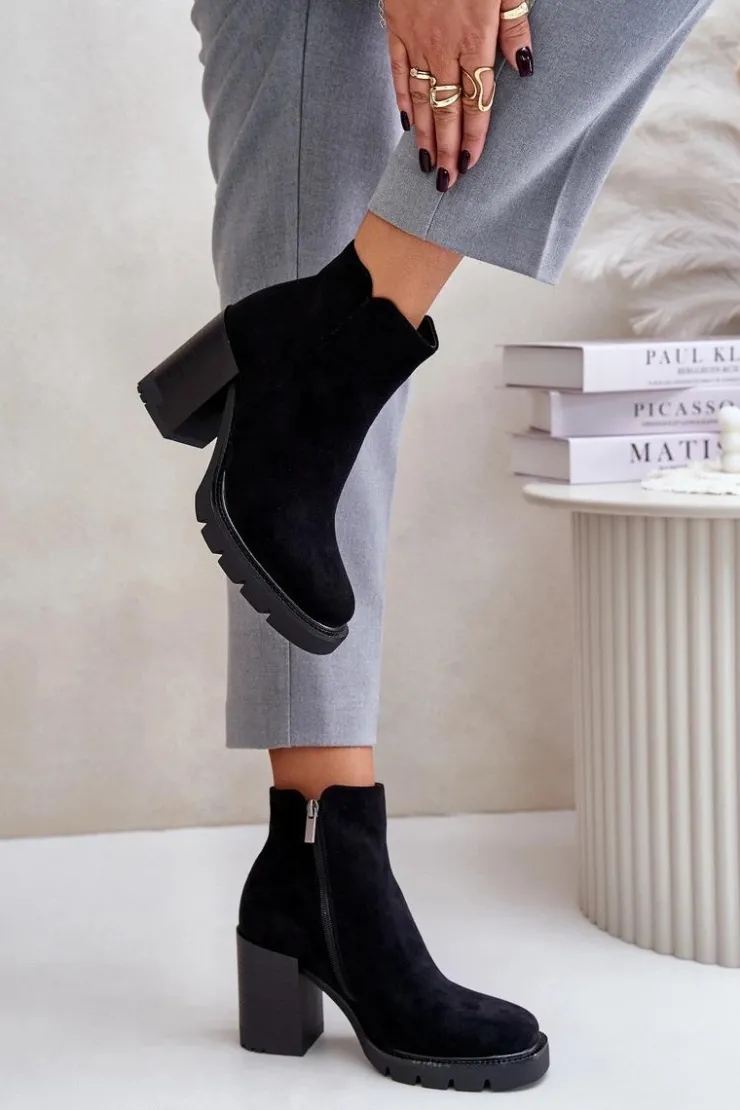 Outlet Boto Eko Zamszowe Botki Na Słupku Czarne Cediona