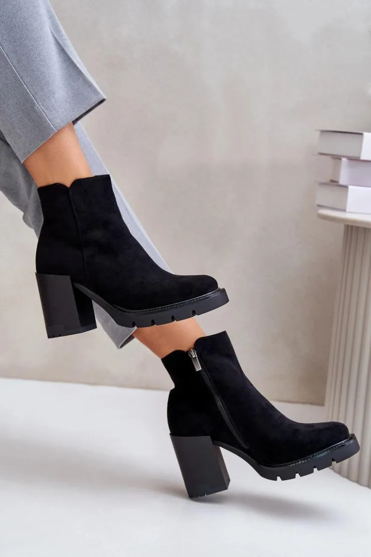 Outlet Boto Eko Zamszowe Botki Na Słupku Czarne Cediona