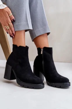 Outlet Boto Eko Zamszowe Botki Na Słupku Czarne Cediona