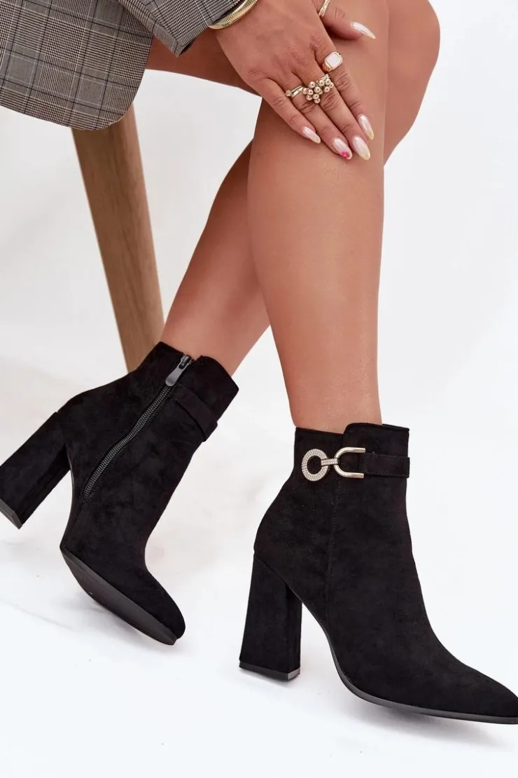 Online Boto Eko Zamszowe Botki Na Słupku Z Ozdobą Czarne Lymall Czarny