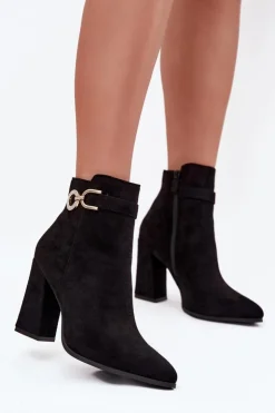 Online Boto Eko Zamszowe Botki Na Słupku Z Ozdobą Czarne Lymall Czarny