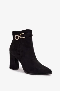 Online Boto Eko Zamszowe Botki Na Słupku Z Ozdobą Czarne Lymall Czarny