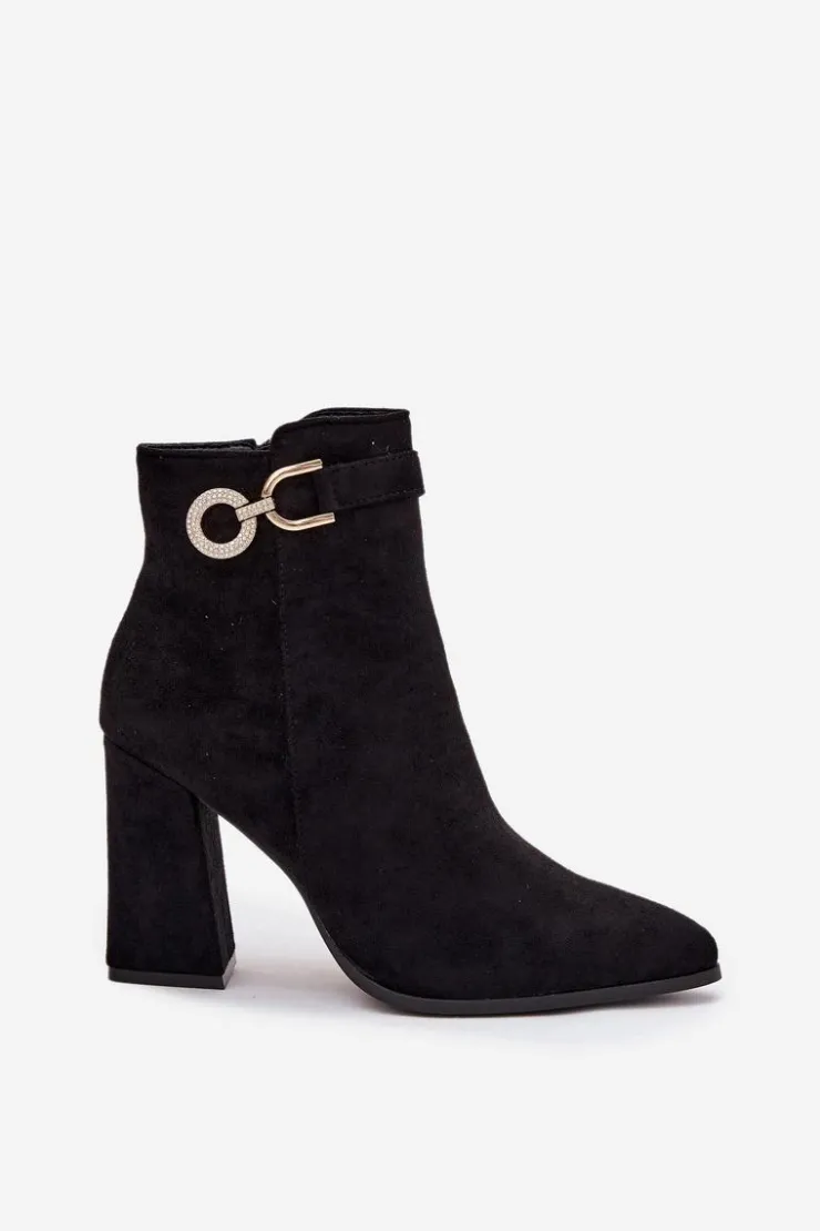 Online Boto Eko Zamszowe Botki Na Słupku Z Ozdobą Czarne Lymall Czarny