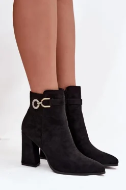 Online Boto Eko Zamszowe Botki Na Słupku Z Ozdobą Czarne Lymall Czarny