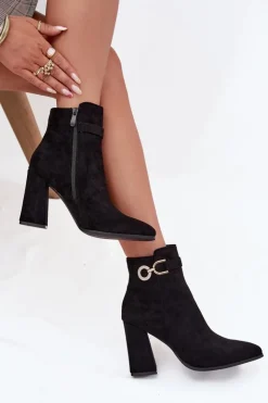 Online Boto Eko Zamszowe Botki Na Słupku Z Ozdobą Czarne Lymall Czarny