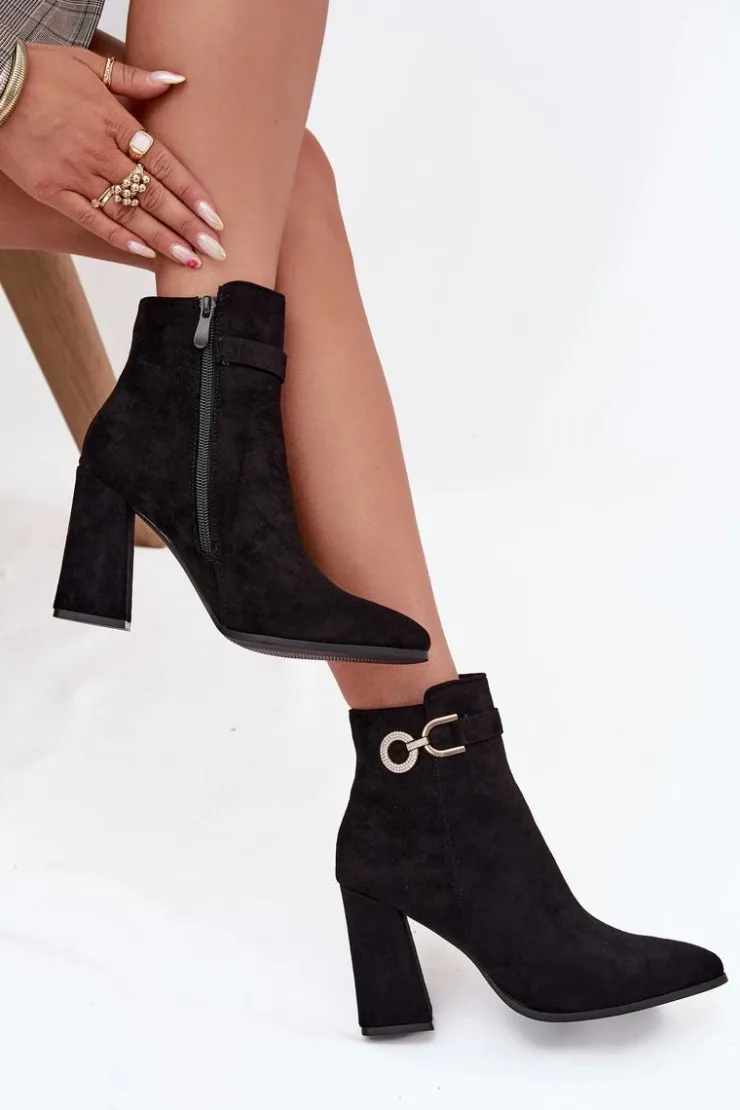Online Boto Eko Zamszowe Botki Na Słupku Z Ozdobą Czarne Lymall Czarny