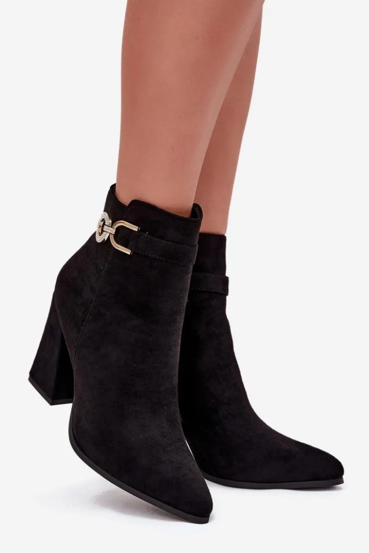 Online Boto Eko Zamszowe Botki Na Słupku Z Ozdobą Czarne Lymall Czarny