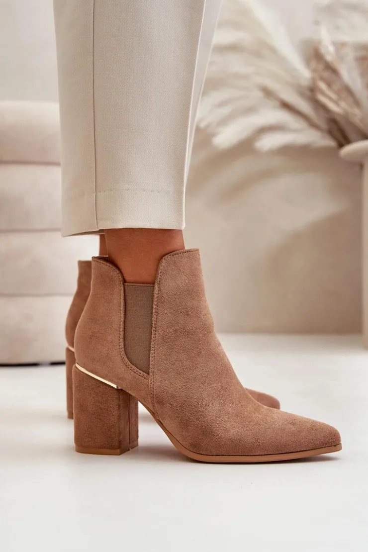 Boto Brązowe I Beżowe Botki|Botki Na Obcasie*Eko Zamszowe Botki Na Słupku Ocieplane Brązowe Daivine