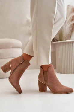 Boto Brązowe I Beżowe Botki|Botki Na Obcasie*Eko Zamszowe Botki Na Słupku Ocieplane Brązowe Daivine