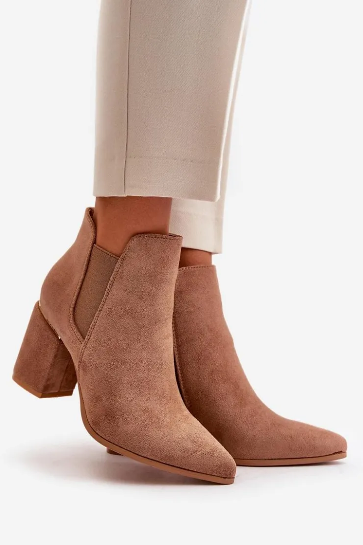 Boto Brązowe I Beżowe Botki|Botki Na Obcasie*Eko Zamszowe Botki Na Słupku Ocieplane Brązowe Daivine