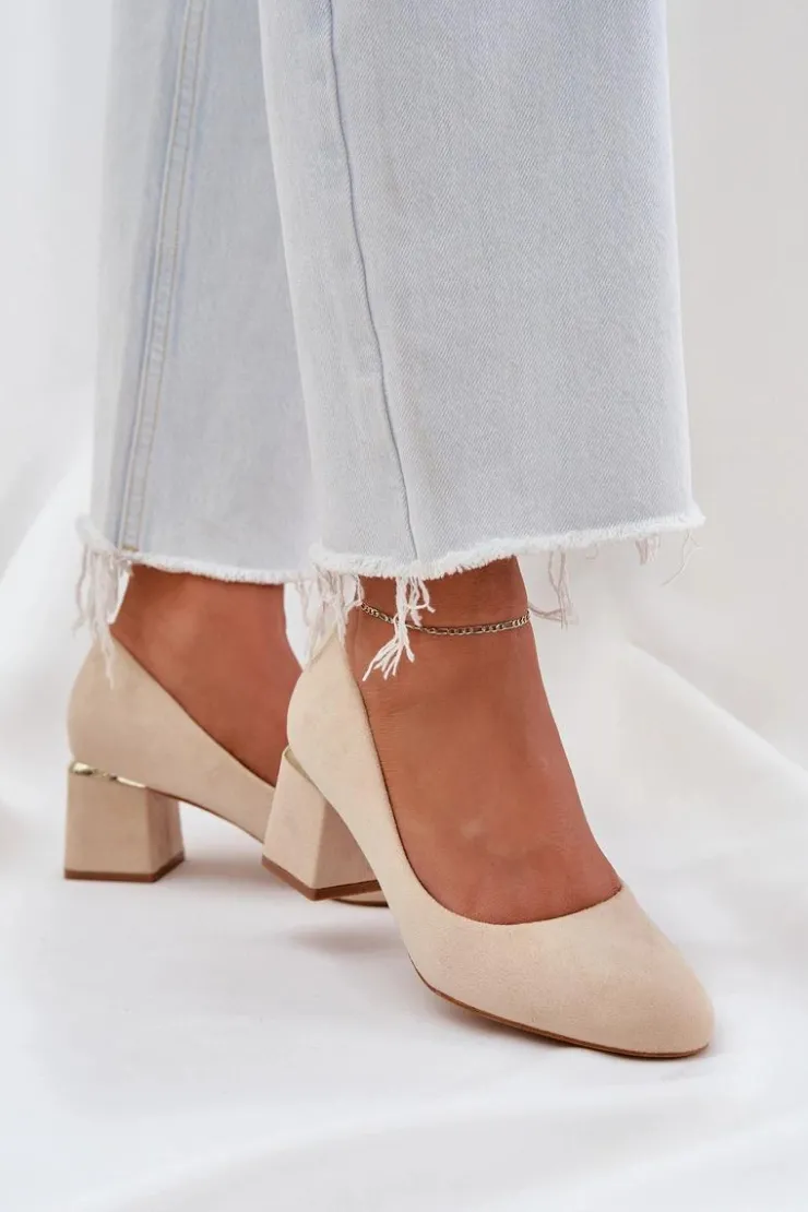 Damskie Boto Eko Zamszowe Czółenka Na Słupku Beżowe Veniffia