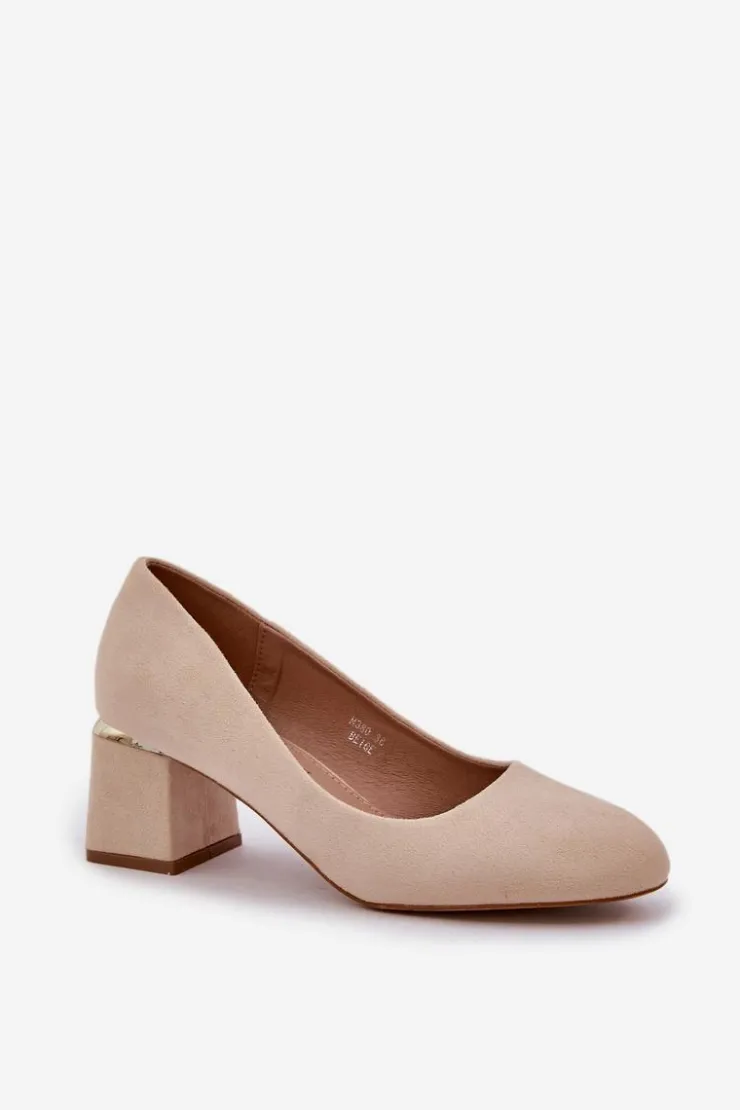 Damskie Boto Eko Zamszowe Czółenka Na Słupku Beżowe Veniffia